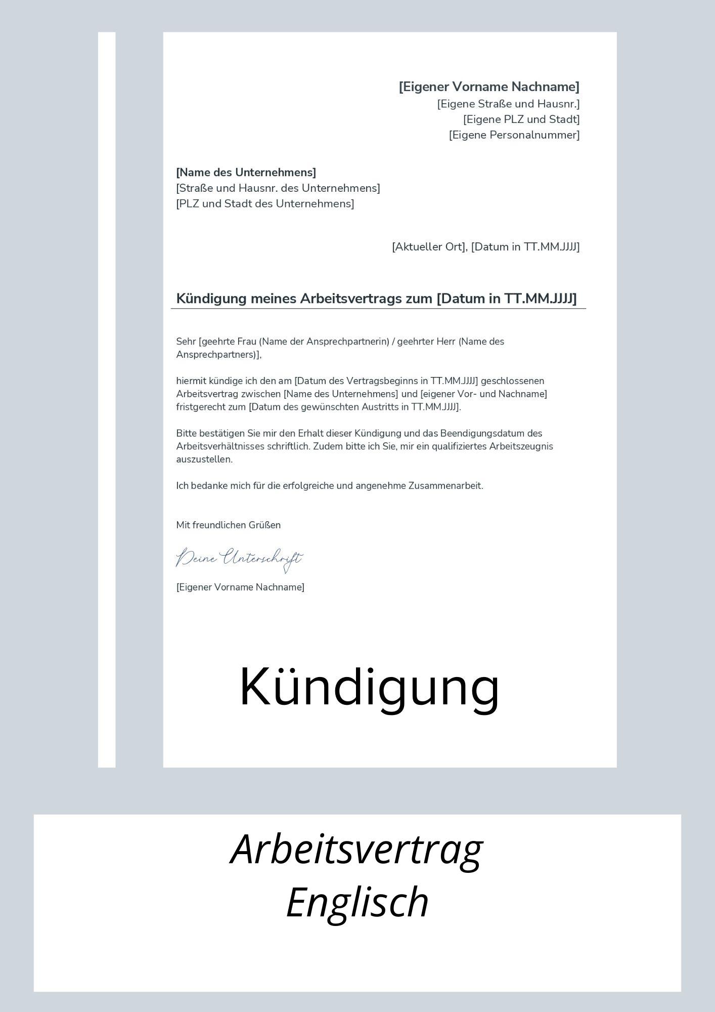 Kündigung Arbeitsvertrag Englisch