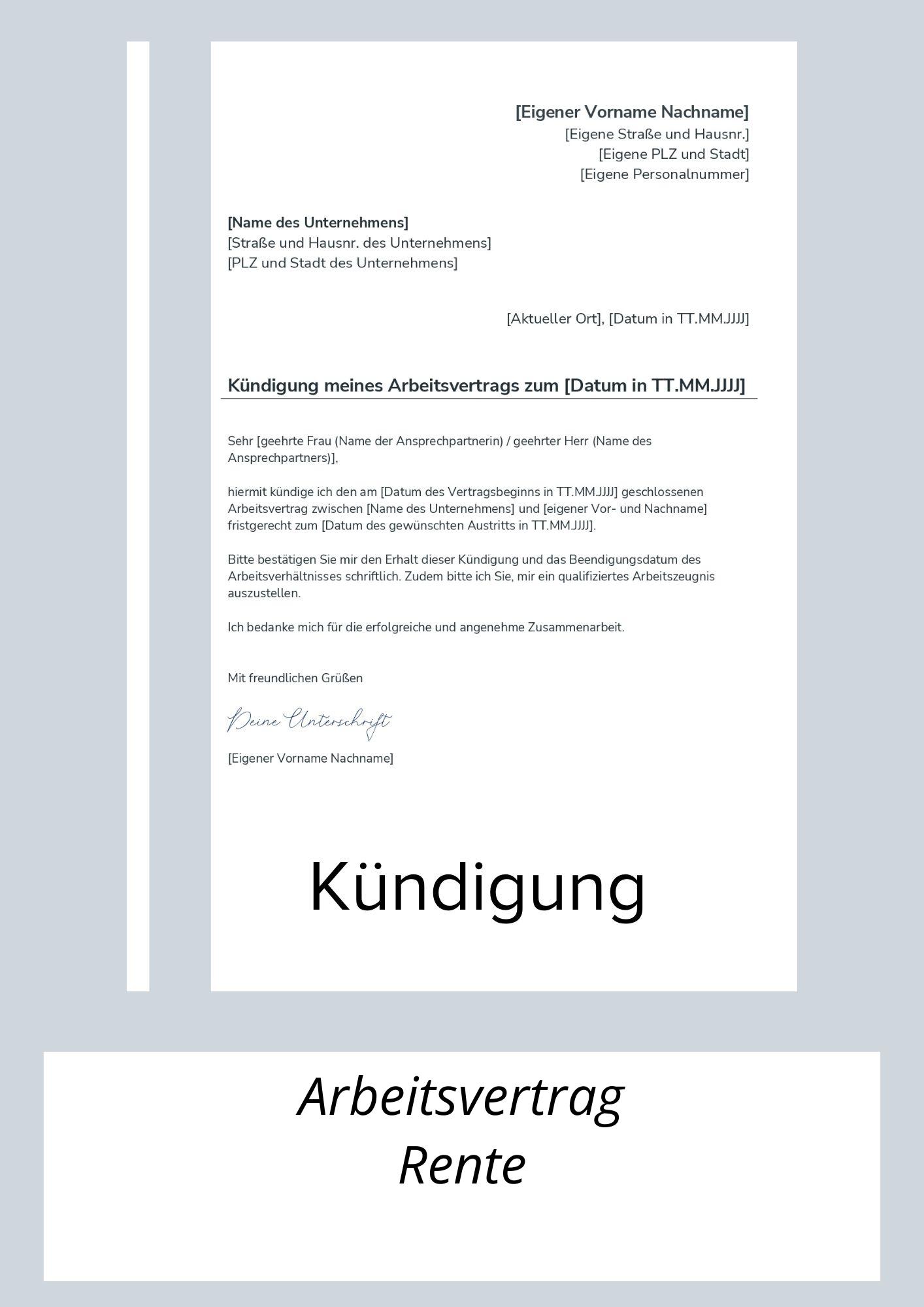 Kündigung Arbeitsvertrag Rente