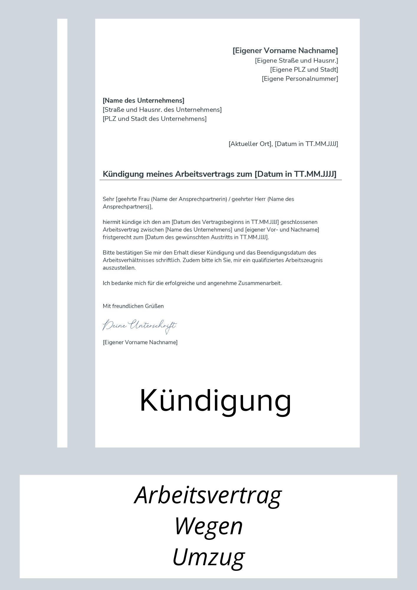 Kündigung Arbeitsvertrag Wegen Umzug