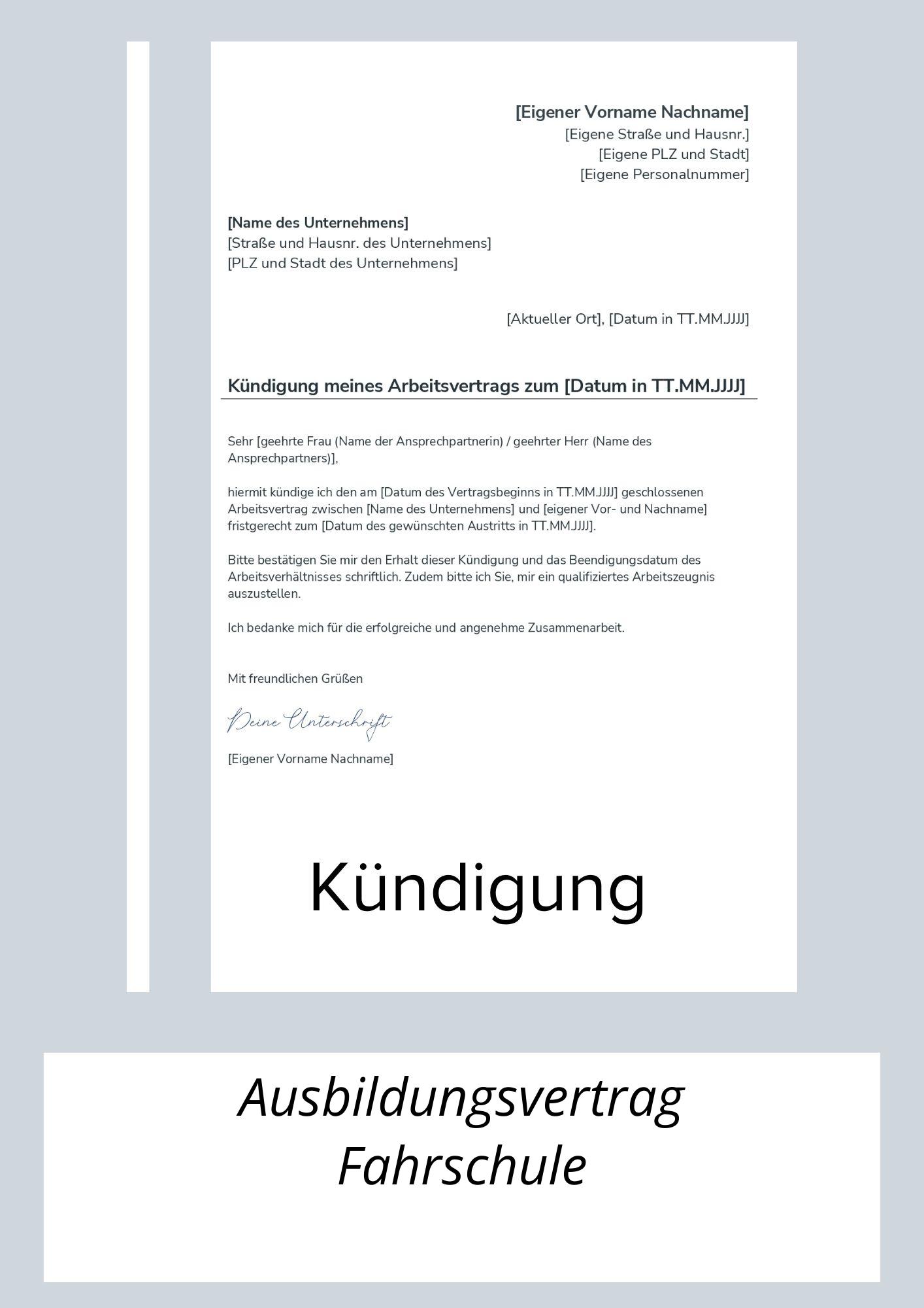 Ausbildungsvertrag Fahrschule Kündigen