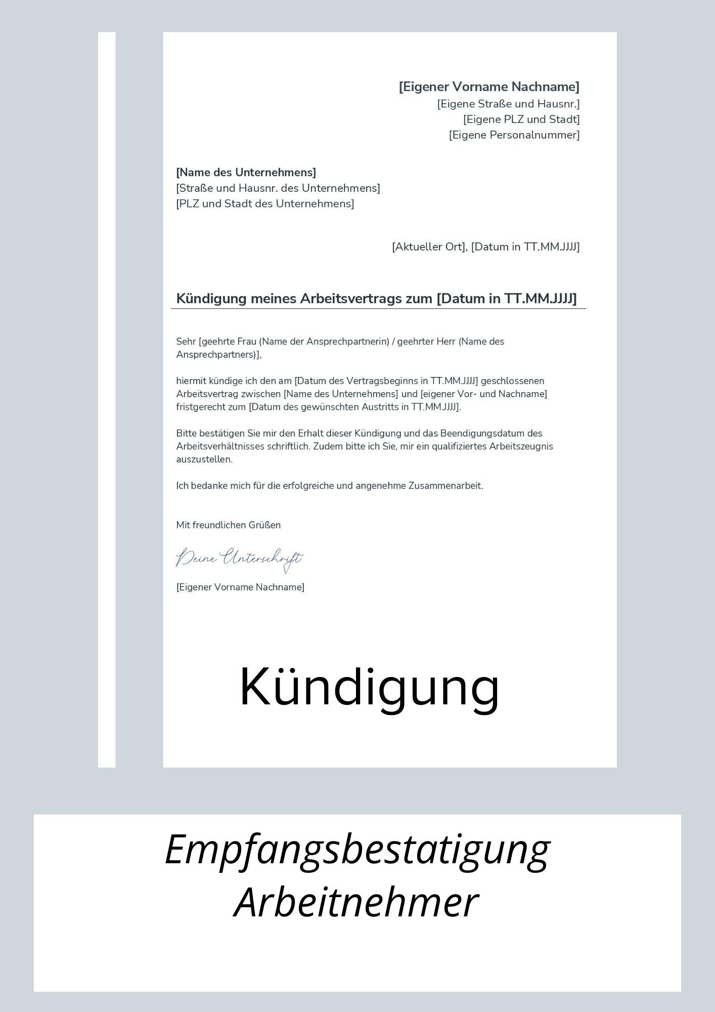 Empfangsbestätigung Kündigung Arbeitnehmer