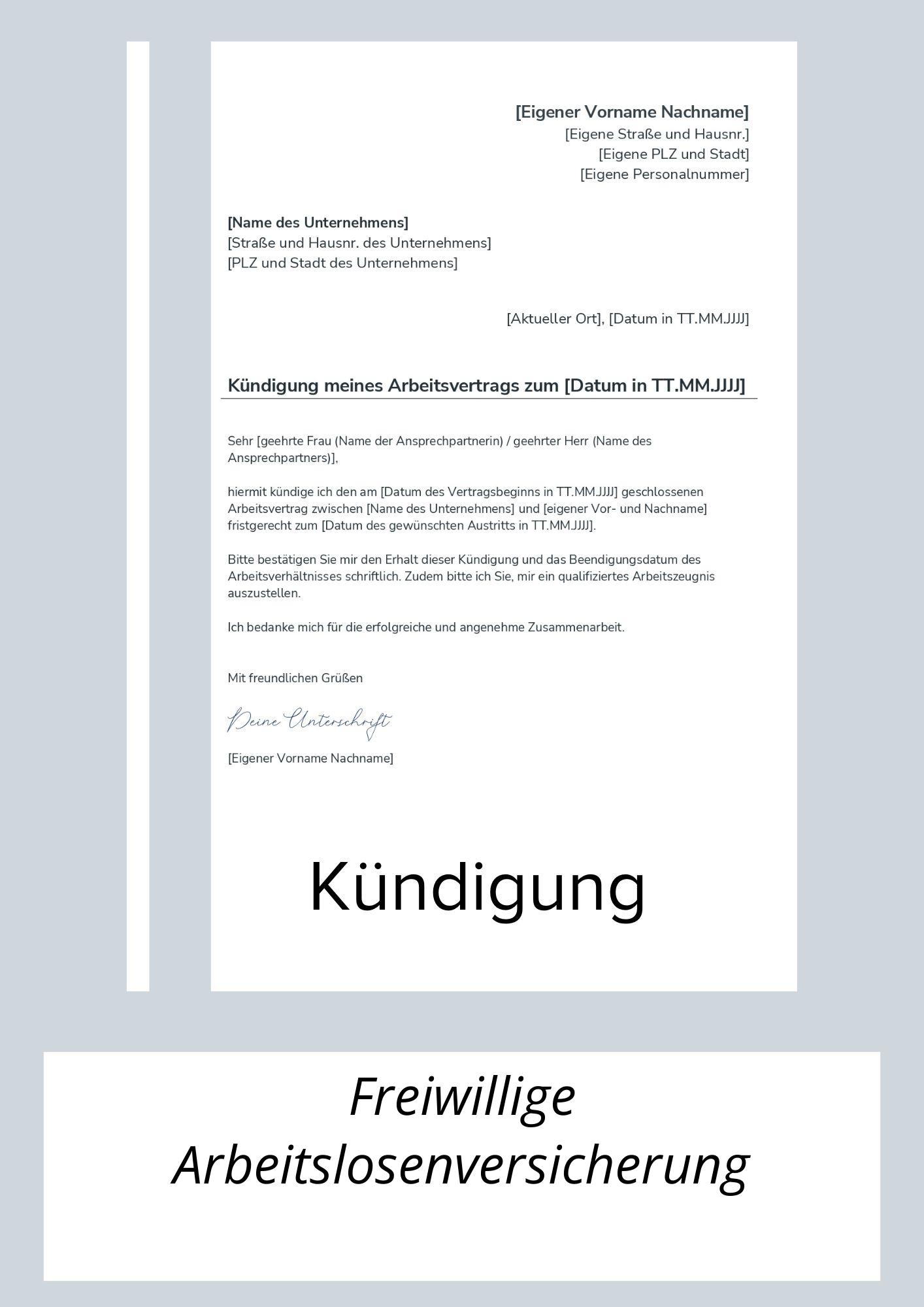 Freiwillige Arbeitslosenversicherung Kündigen