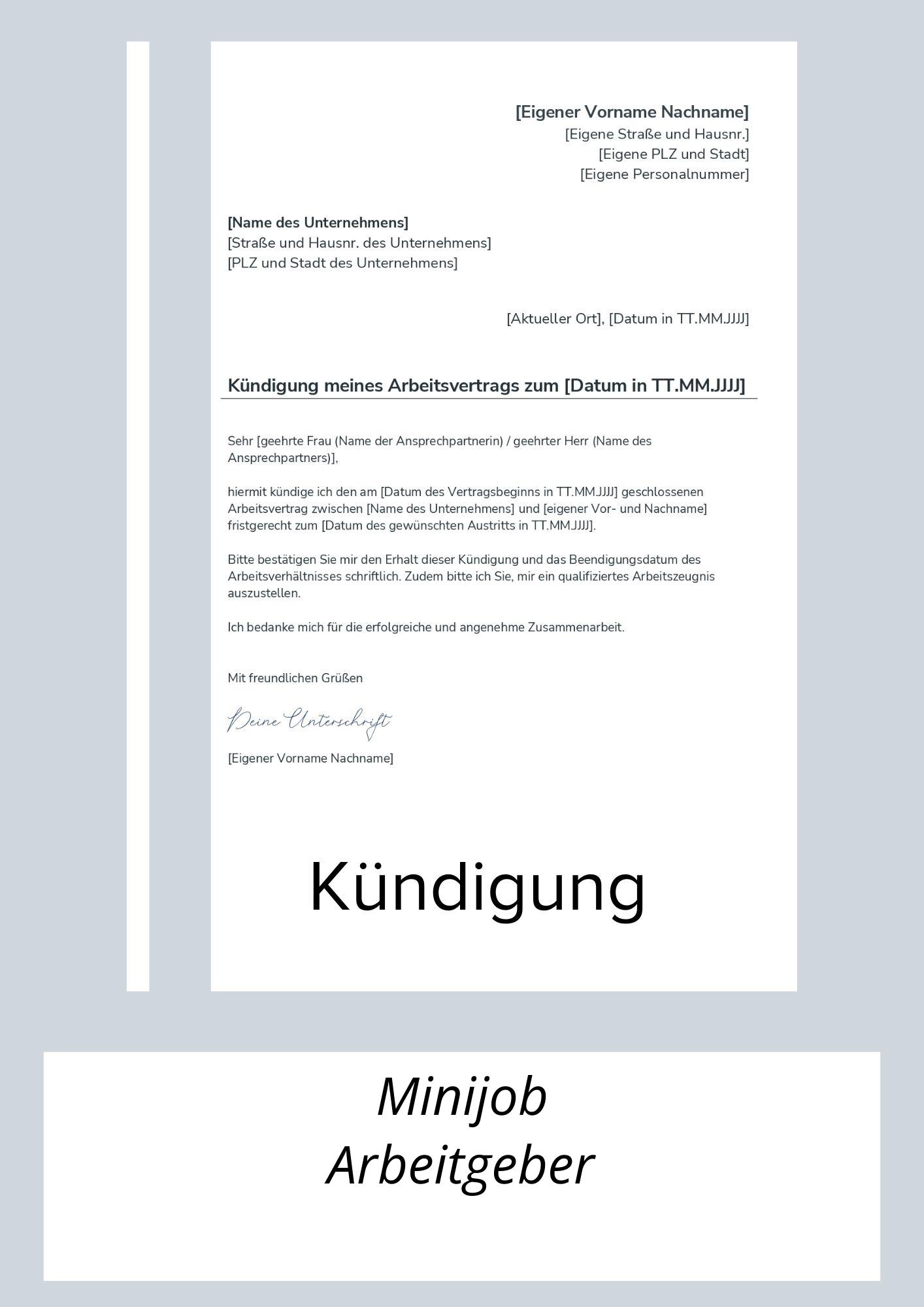 Kündigung Minijob Arbeitgeber