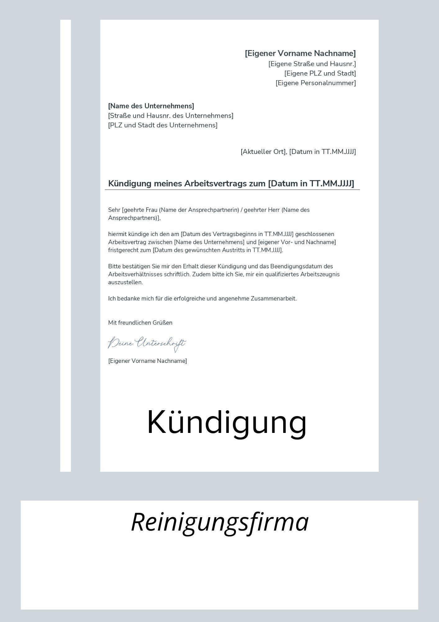 Kündigung Reinigungsfirma