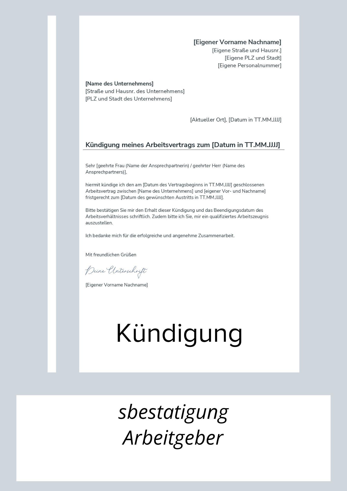 Kündigungsbestätigung Arbeitgeber