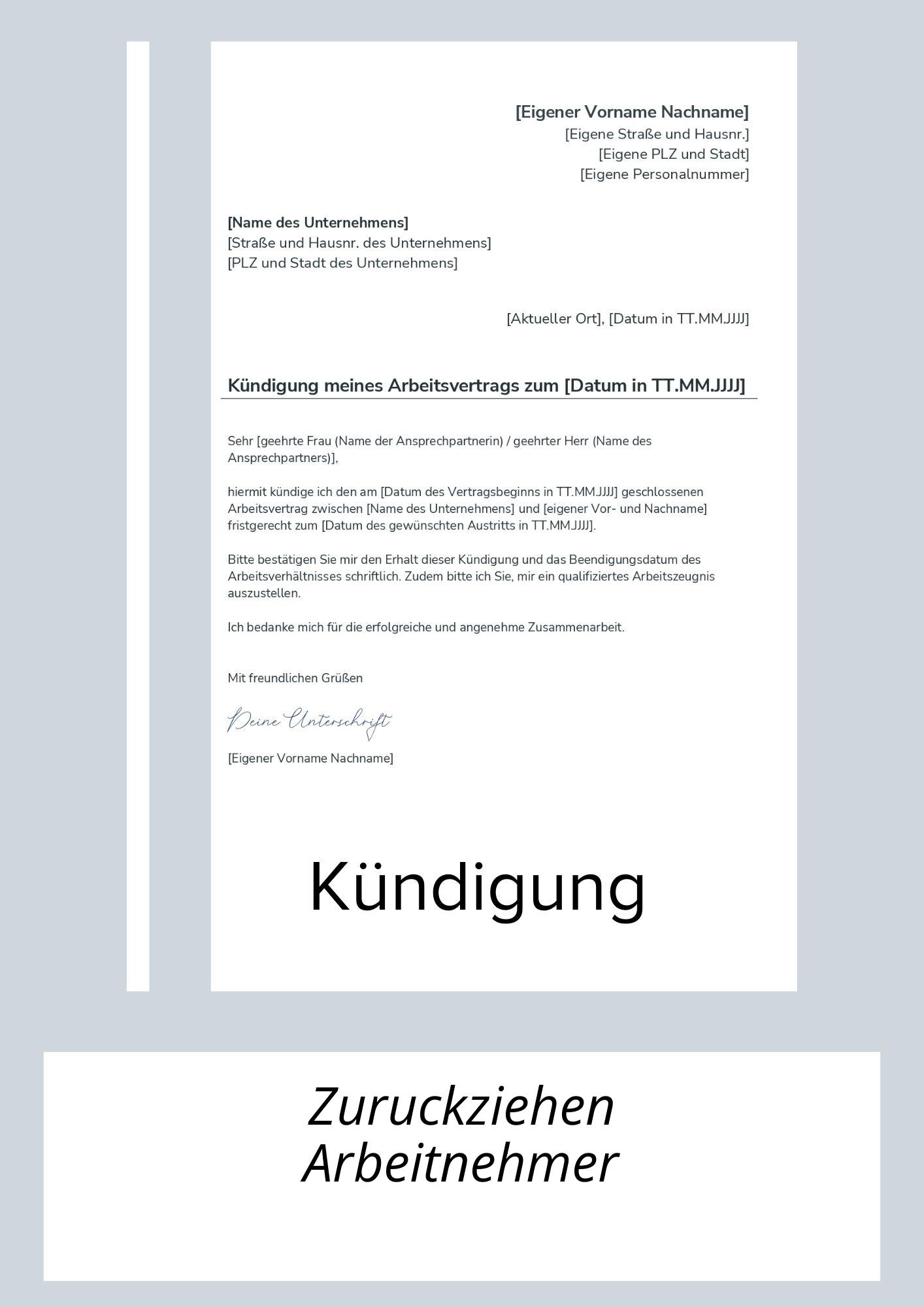 Kündigung Zurückziehen Arbeitnehmer